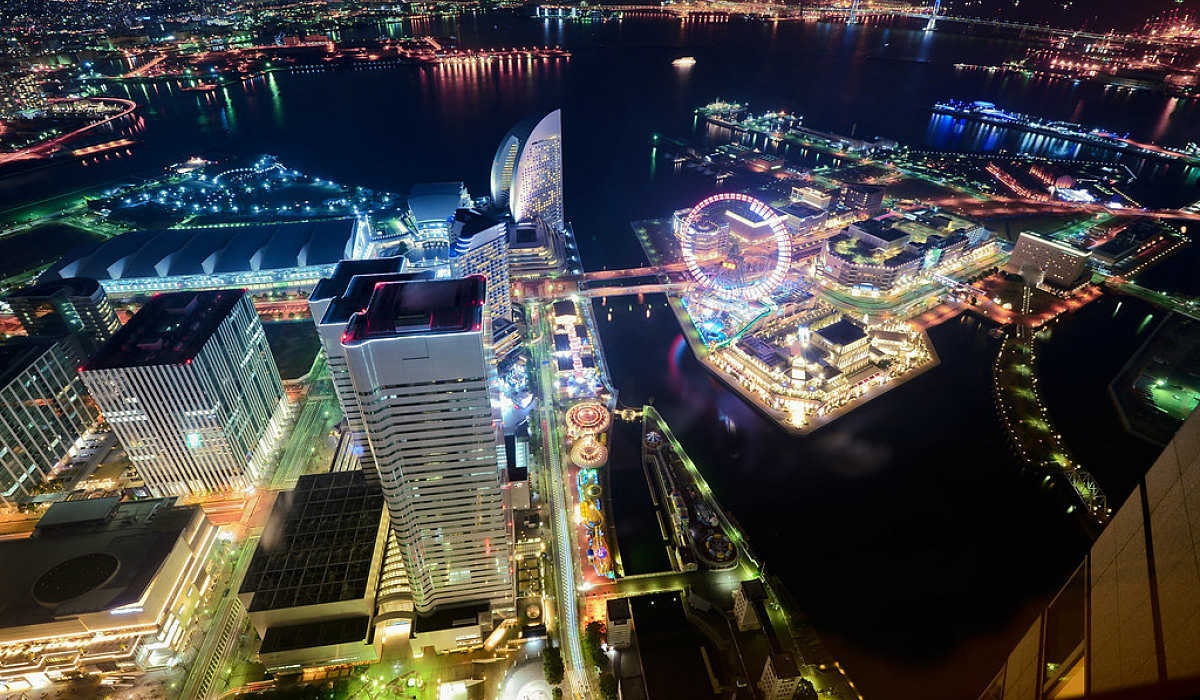 Visão aérea de Yokohama, capita da prefeitura de Kanagawa