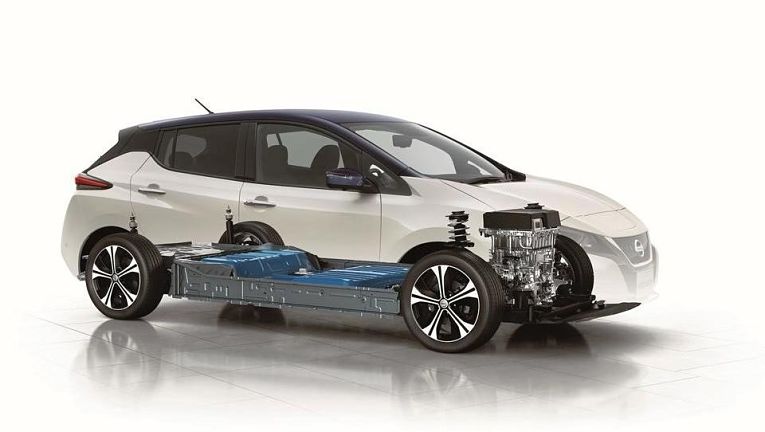 Nissan Leaf. Bateria do veículo em azul
