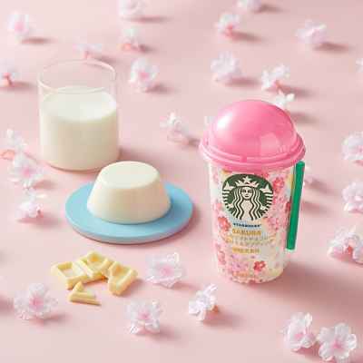 Bebida sabor Sakura com pudim do Starbucks do Japão