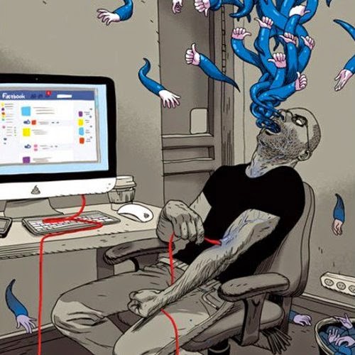 Arte digital alertando sobre a questão da relação de dependência emocional que as redes sociais criam em seus usuários