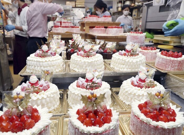 Bolos de natal no Japão dispostos para serem vendi