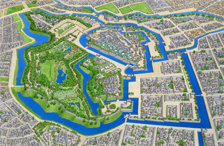 Sistema fluvial da cidade de Edo em meados da metade do século XVIII