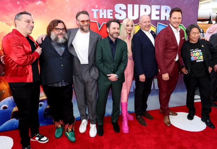 Elenco e produtores na premier do filme Super Mario Bros