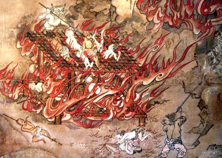 Penitentes do Jonetsu Jigoku queimando seus karmas negativos por meio da tortura