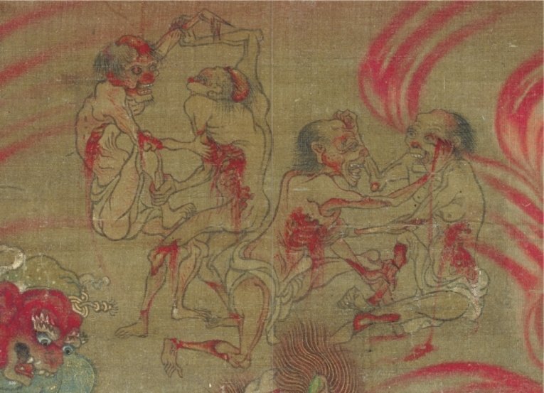 Embora a ilustração aparentar claridade no Toukatsu Jigoku, trata-se de uma escuridão que somente o fogo infernal pode amenizar um pouco