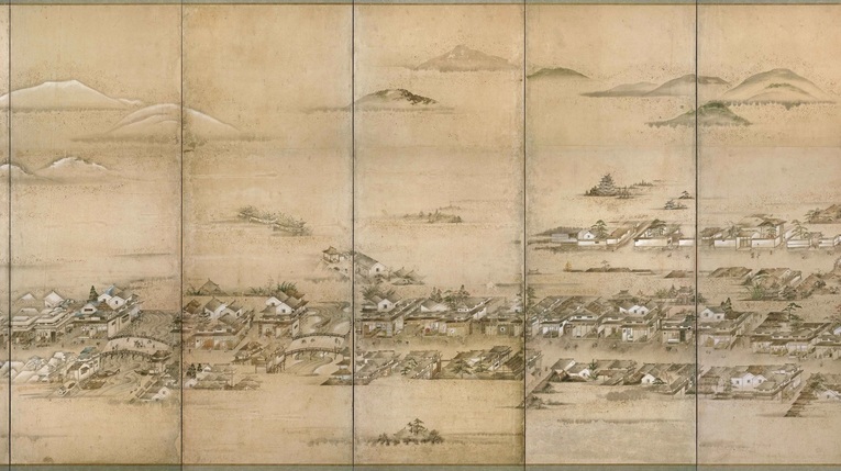 Ilustração de 1805 e de autoria desconhecida da cidade baixa do castelo de Hiroshima