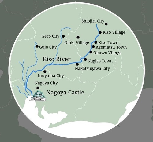 Cidades controladas ou com profundo relacionamento com o clã Owari em Nagoya