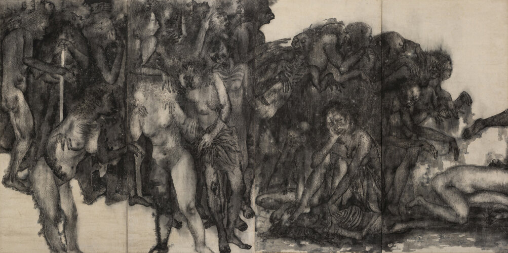 Detalhes da arte dos paineis de Hiroshima no Japão que estão expostos na galeria Maruki