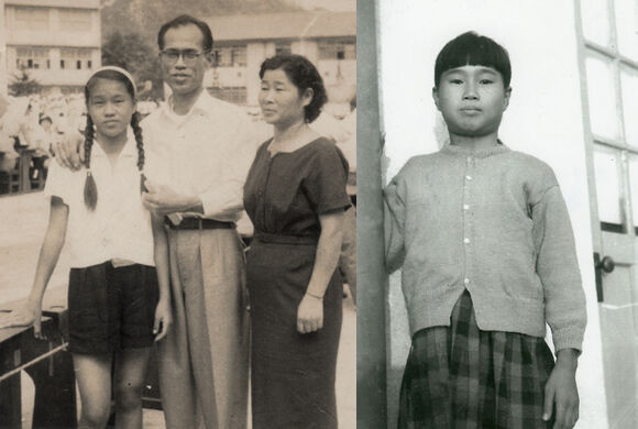 Teiko Sasaki ou Sadako Sasaki como ficou conhecida mundialmente em foto com família e depois com rosto inchado