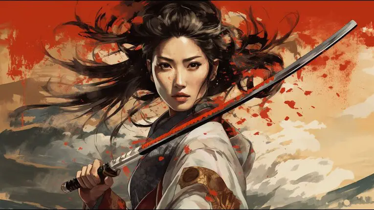 Tome Gozen, uma das Onna-musha mais importantes da história do Japão conhecida por sua beleza e força ímpar, e grande habilidade de com espada e arco