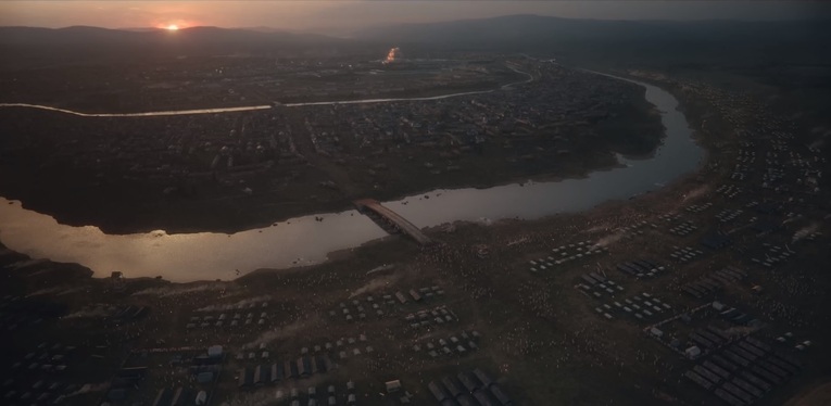 Recriação da cidade de Edo vista de cima em 1600 para o seriado Shōgun de 2024