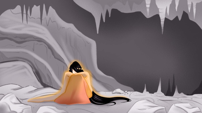 Após as provocações de seu irmão, Susanoo no Mikoto, Amaterasu perdeu a paciência e se trancou na Ame no Iwato, Caverna Celestial, e com isso levou o mundo e o Universo ao caos