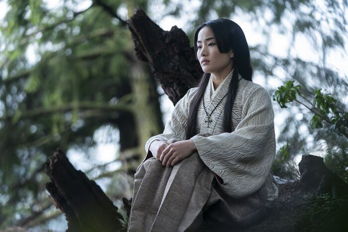 Personagem Mariko da série Shogun com corte de cabelo Hime