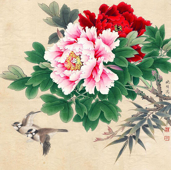 Pintura de peônia no Japão