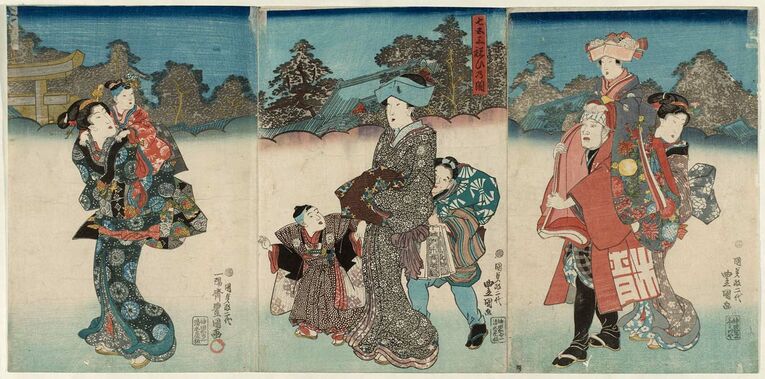 Ukiyo-e de Utagawa Kunisada (1786 - 1865), Shichigosan Iwai No Zu, de 1844
