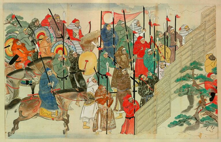Batalha de Bun'ei de 1274, a primeira batalha realizada na baía de Hakata, atual cidade de Fukuoka, província de Kyushu