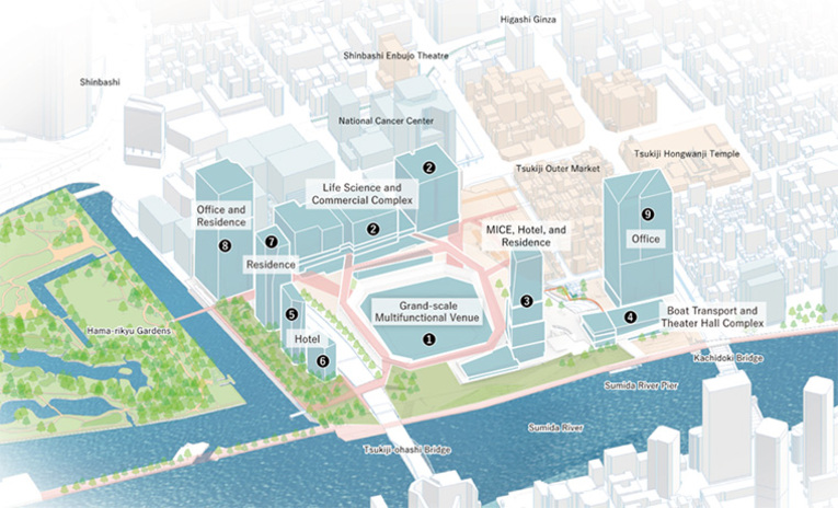 Mapa do futuro complexo cultural Tsukiji