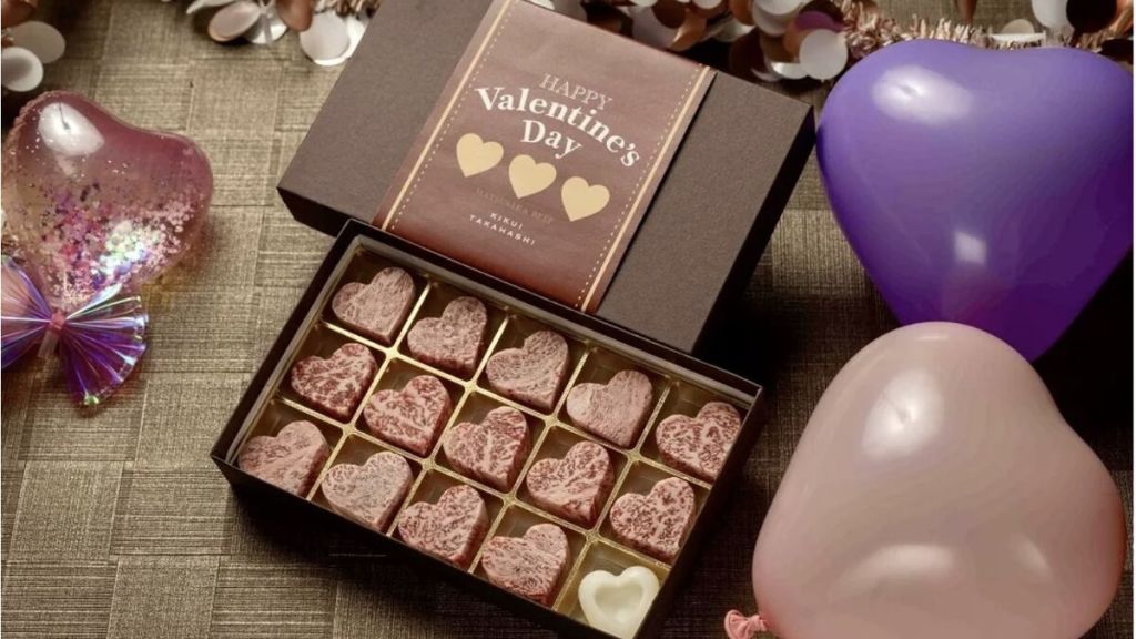 Wagyu em formato de coração para dia dos namorados no Japão