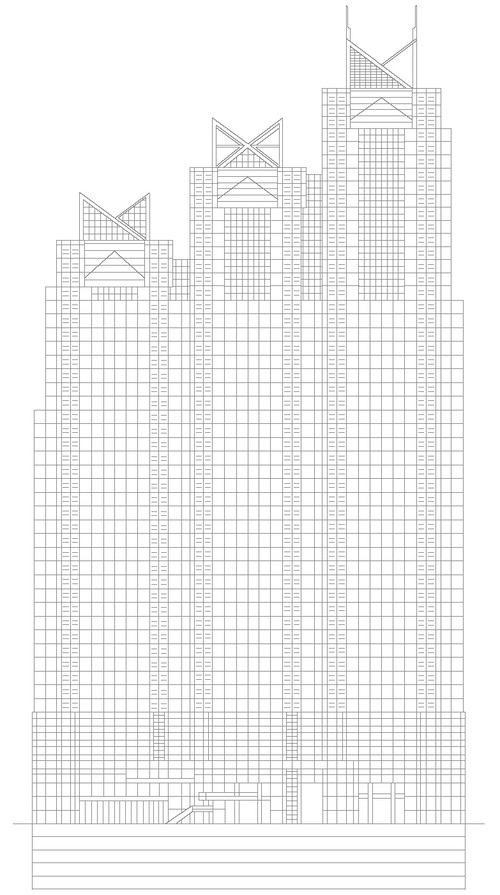 Projeto do Shinjuku Park Tower com três torres interligadas