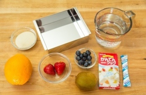 Ingredientes para a gelatina de frutas de Kanten