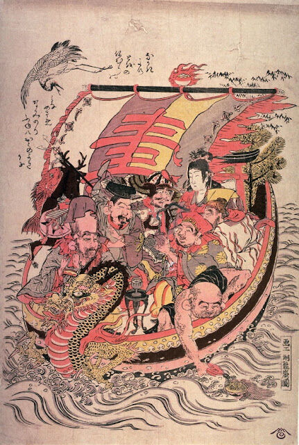 Takarabune é navio e serve de transporte aos deuses shichifukujin chegarem ao Japão trazendo as bençãos
