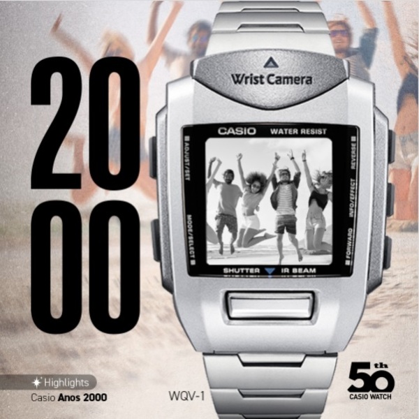 CASIO WQV-1, o primeiro relógio de pulso equipado com câmera digital preto e branco 