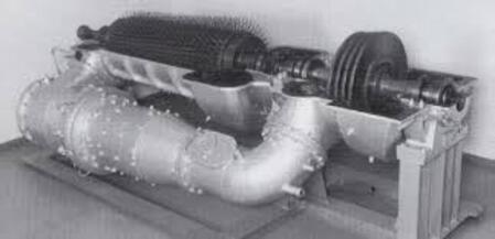 Primeira turbina de 1MW a gás para a geração de energia elétrica produzida pela Ishikawajima Shibaura Turbine, empresa absorvida pela Toshiba em 1961