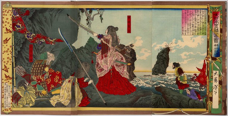 Ilustração da Imperatriz Jingū de Tsukioka Yoshitoshi (1839 - 1892). Há também a especulação de que a lendaária Imperatriz Jingū e a rainha xamã Himiko fossem a mesma pessoa